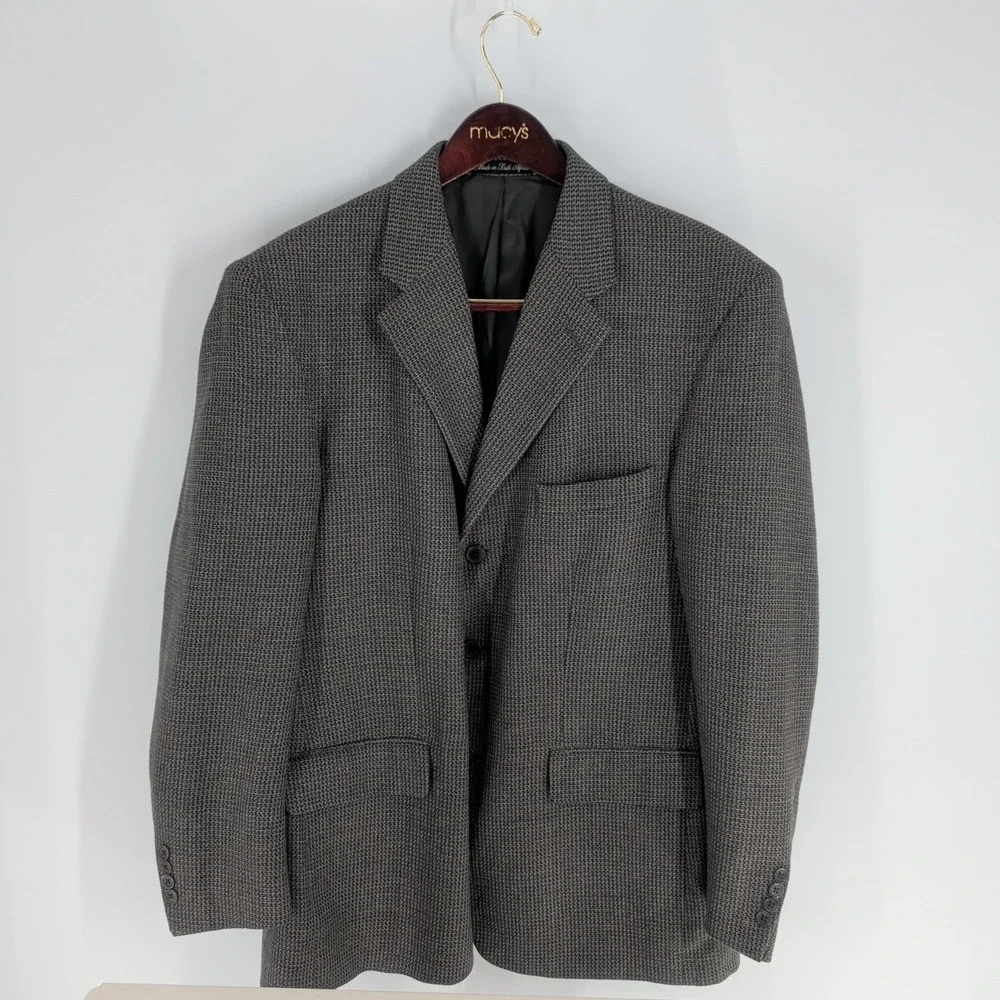 Vintage Barrington Three Button Sport Coat Classic Blazer Charcoal Gray Size 44R